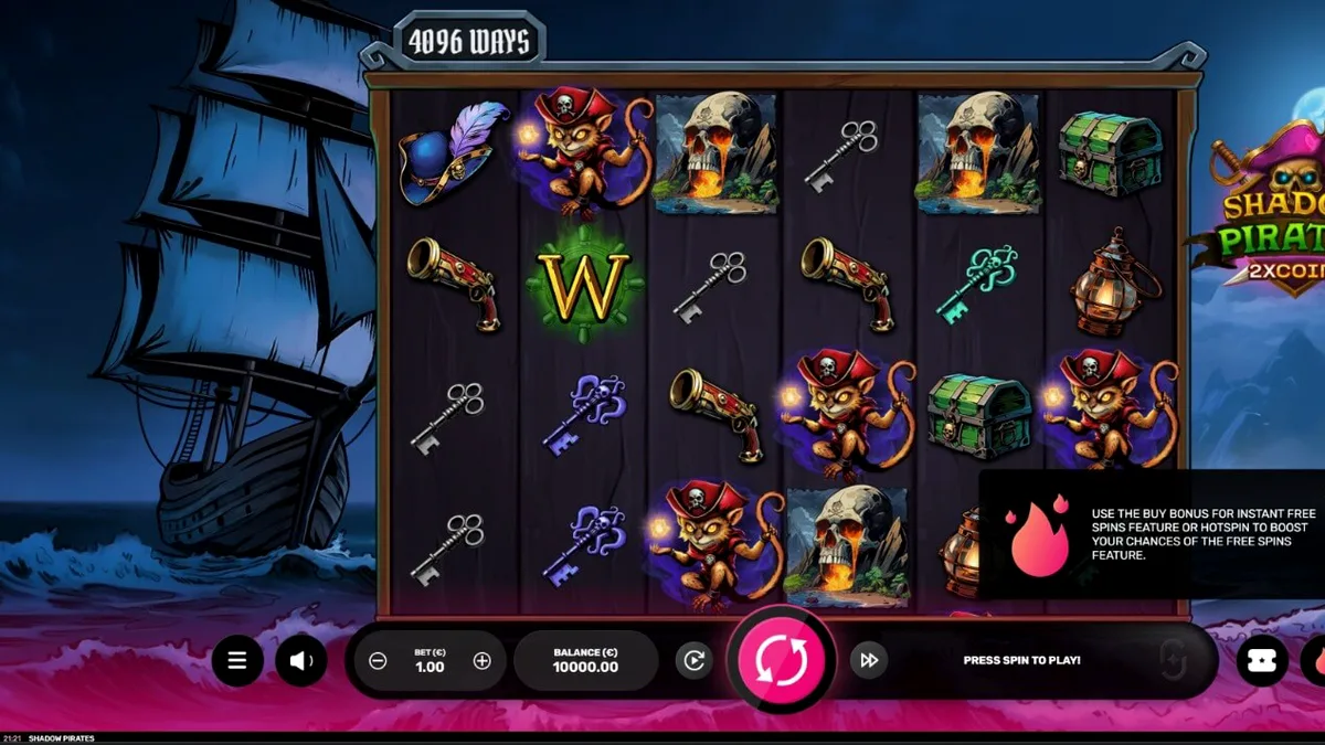 Tampilan visual slot Shadow Pirates dengan tema bajak laut hantu dan koin emas