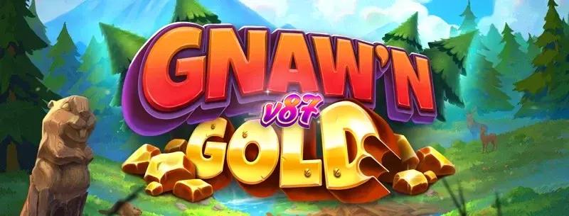 Tampilan visual game slot Gnaw’n Gold dengan tema hutan dan berang-berang